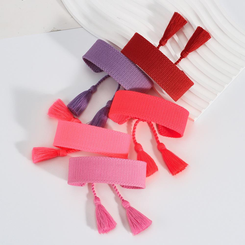 Adjustable European & American Fashion Embroidered Polyester-Cotton Tassel Bracelet with Customizable Logo