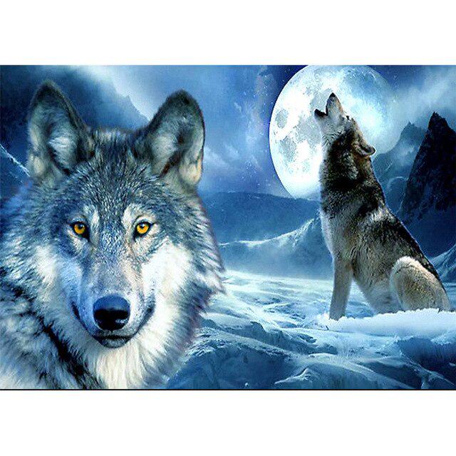 5D diamantová malba Vlčí měsíc Kulaté diamantové vyšívání Křížkový steh Mozaika vlastní kamínky