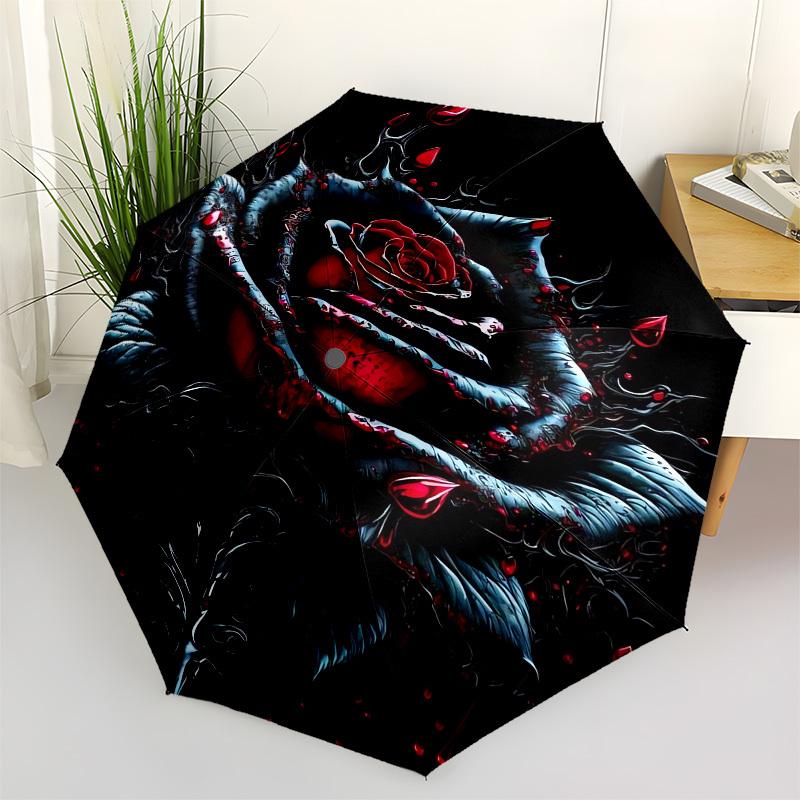 1pc Gothic Rose with Blood Droplets Umbrella with Plastic Handle,Suitable for All Seasons UmbrellaPT557