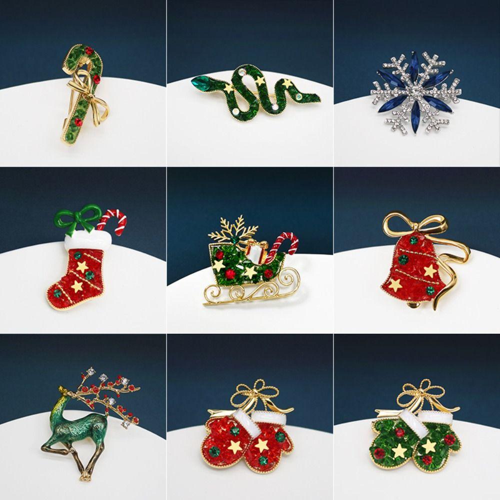 Korean Style Christmas Brooch Snowman Christmas Tree Brooch Cute Enamel Rhinestone Brooches  Girls