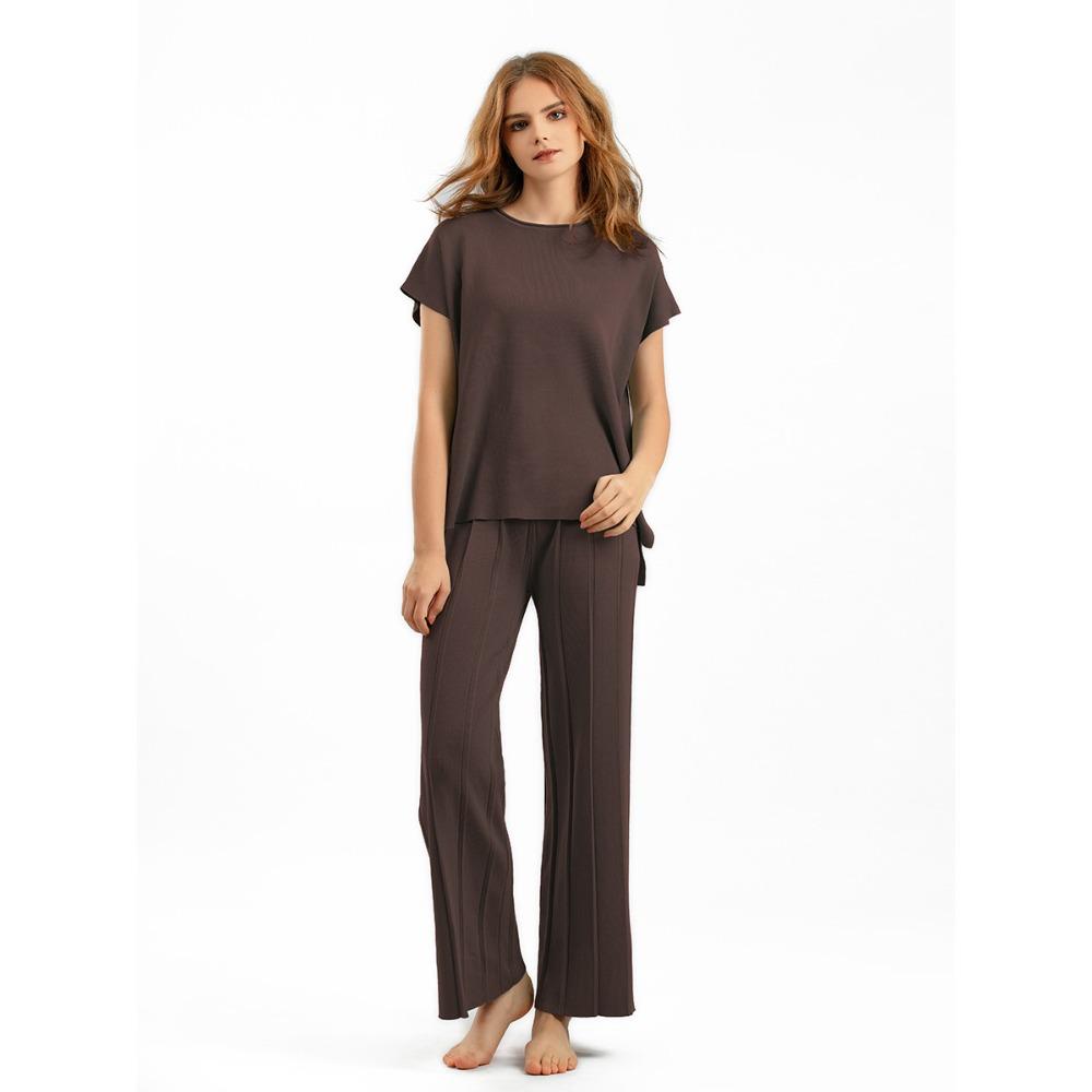 GMXIA Casual Women's Summer Solid-color Sleeveless Vest, Knitted Sweater, Wide-leg Pants, Large-sized Ice Silk Suit