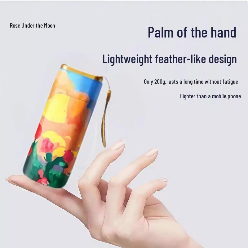 Compact Chinese-Style Oil Painting Umbrella: Portable, Manual Open, UV Protection for Sun & Rain