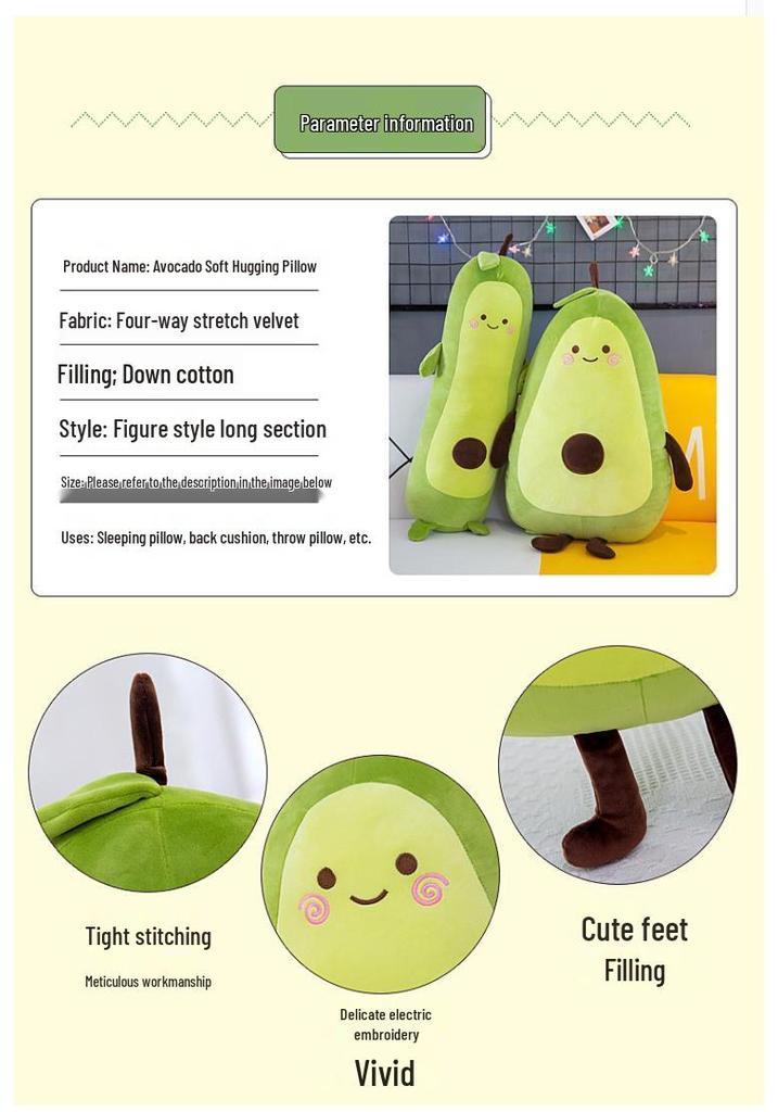 Avocado Plush Hugging Pillow - Green Fruit Doll Sleep Cushion