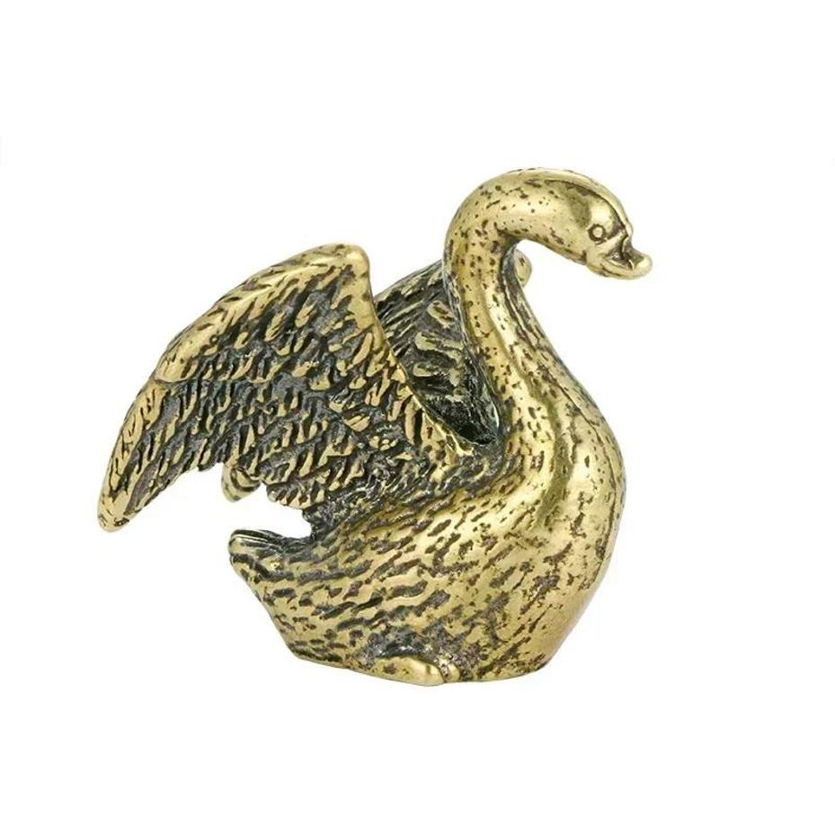 Creative Small Home Decor Solid Brass Swan Small Statue Vintage Antique Animal Figurines Office Desktop Ornament Tea Crafts