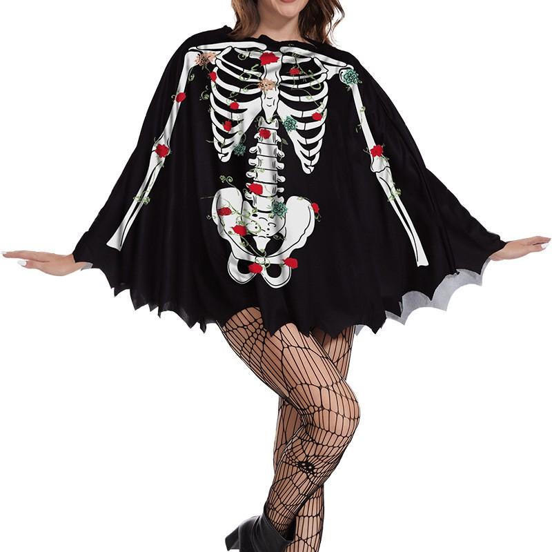 Halloween Cape Pumpkin Spider Skull Ghost Print Cloak Party Cosplay