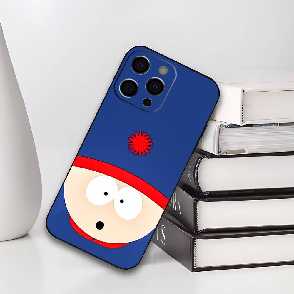 S-South P-Park Cartoon Phone Case For iPhone 17,16,15,14,13,12,11 Plus,Pro Max,XS,Soft Black Cover