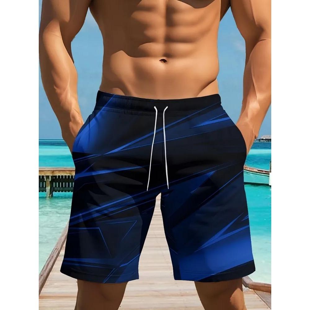 Modische Bequeme Übergröße Kordelzug Locker 3D Shorts Herren Kreativ Bunt Gestreift Sommer Freizeit Urlaub Cool Täglich Vielseitige Shorts