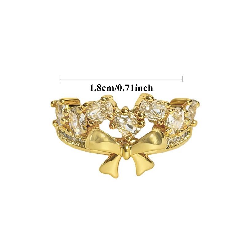 Fashionable Light Luxury Inlaid Zircon Bow Women'S Ring, Elegant Temperament For Women, Holiday Party Jewelry Gift