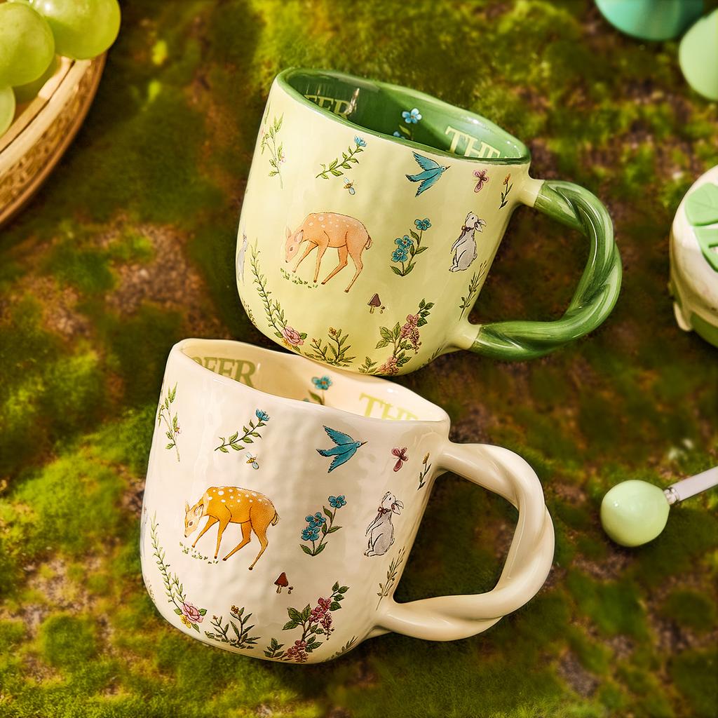Mori Cloth Texture Ceramic Cup Creative Fried Dough Twists Handle Cartoon Coffee Cup