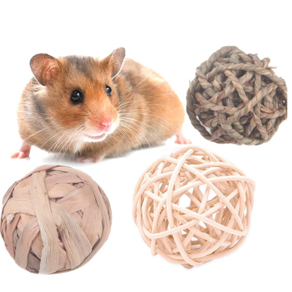 Parrot Hamster Natural Activity Bite Resistant Small Animals Chew Toys Rattan Balls Straw Woven