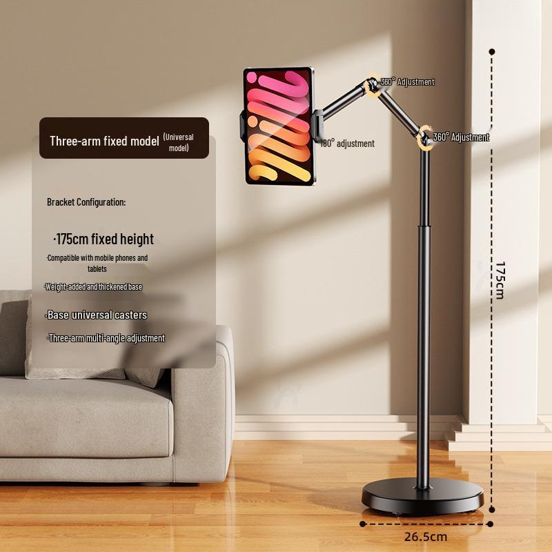 Universal Rotating Mobile Device Floor Stand: Telescopic, Adjustable Holder for Phones/Tablets, Ideal for Streaming & Viewing