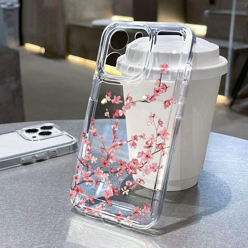 Pink Flower Design Transparent Phone Case For iPhone 17 16 15 14 13 12 11 Pro Air Max XS X XR 7 8 Plus Shockproof Soft TPU Cover