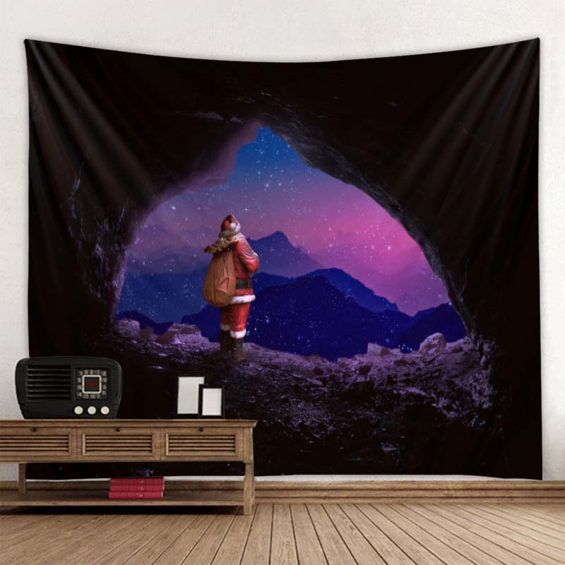 Wandteppich mit Weihnachtsschneeszene, Weihnachtsmann, Geschenk, Weihnachtsbaum, Wandbehang, Zimmer, Schlafzimmer, Schlafsaal, Ästhetik, Heimdekoration