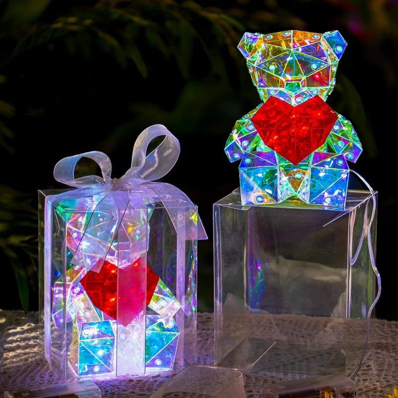 15CM Loving Bear Glowing Bear Valentine's Day Gift for Girlfriend Fantasy Color Set with PVC Box Gift Girl Home Decor Ornaments