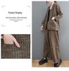 Damen 2024 Herbst Retro Baumwolle Leinen Gestreifter Blazer & Weitbeinige Hose Set