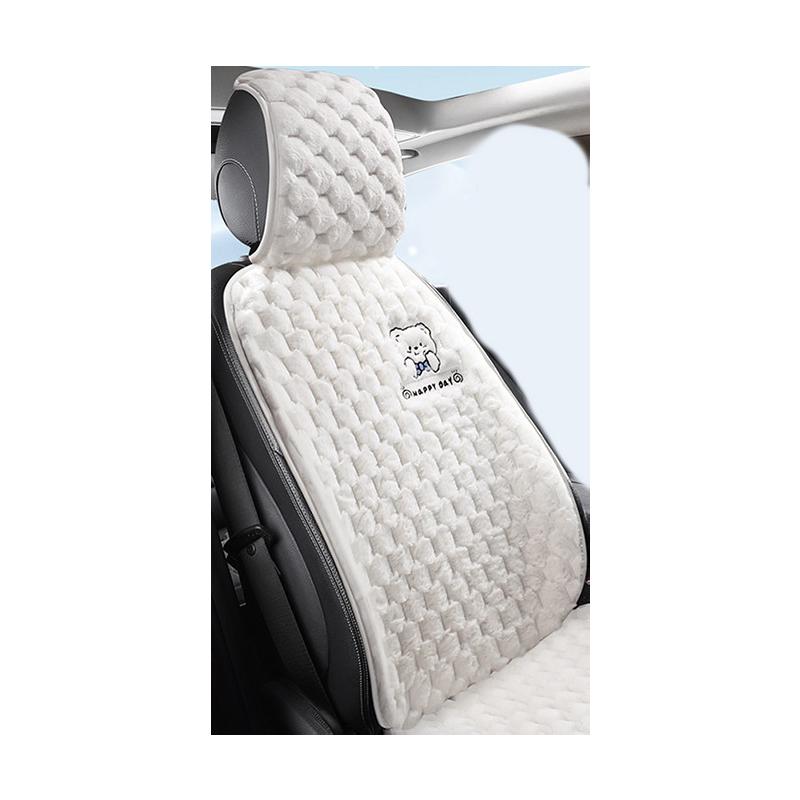 New Cartoon Bear Car Seat Cushion Winter Plush Warm Thickened Anti-slip Seat Cover Cute Ladies Universal Car Accessories
