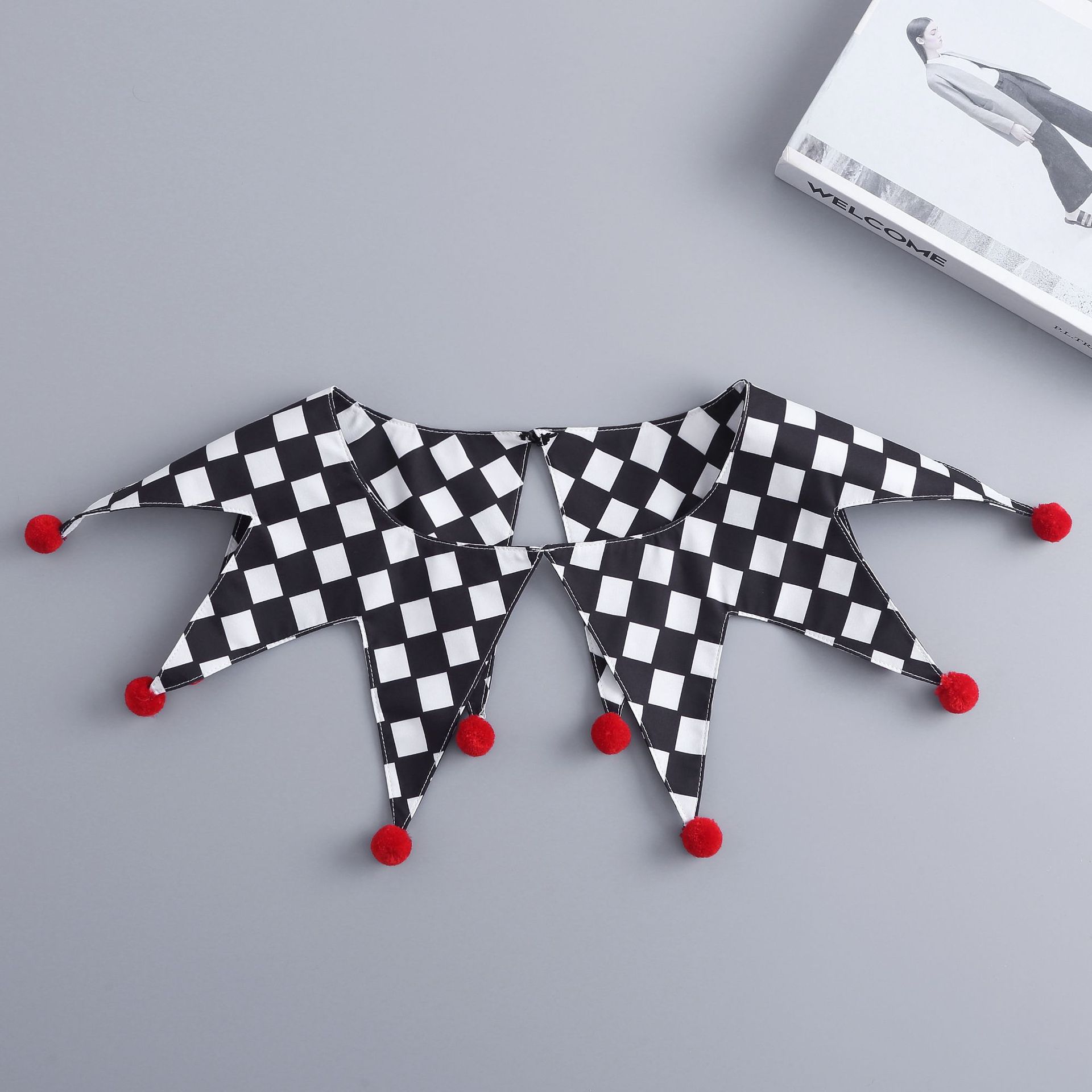 

Black White Plaid Clown Collar Man Woman Cosplay Detachable Fake Collar Halloween Performance Clown Neck Shawl Accessories