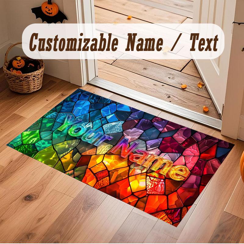 Decorative Artwork Theme Crystal Velvet Floor Rug Personalized Custom Name Text Warm Carpet Home Decoration