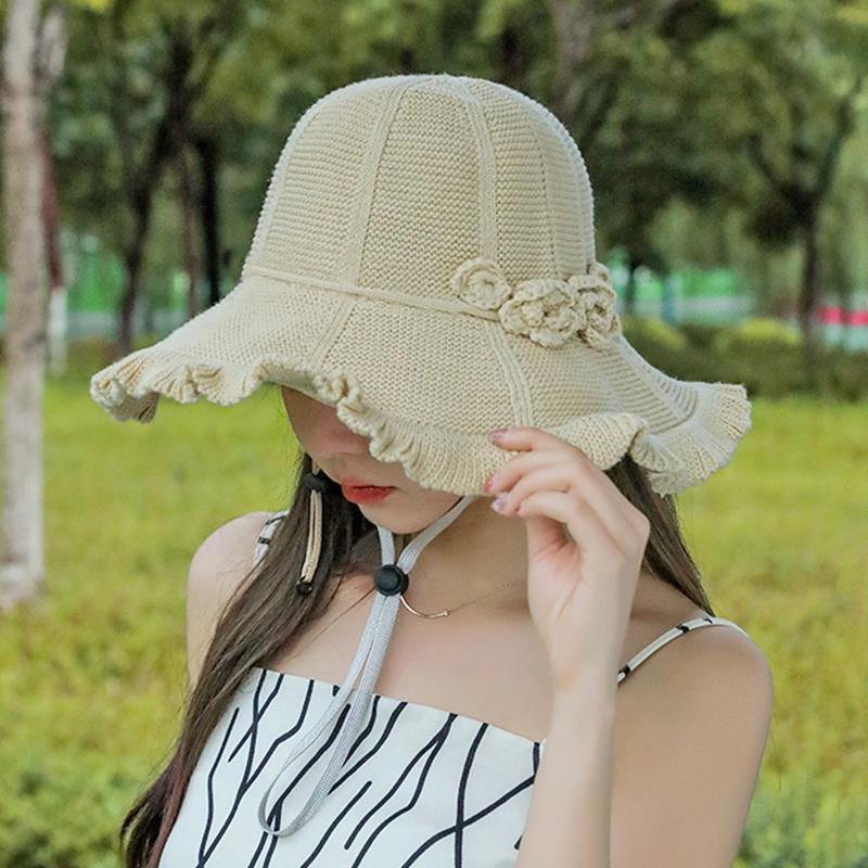 

WTEMPO Весна-лето вязаные складные солнцезащитные шляпы с цветами женские однотонные широкополые шляпы для отдыха на природе путешествия пляжные дышащие солнцезащитные шляпы 1pc бежевый