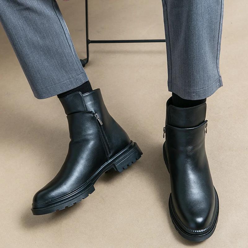 Vielseitige und modische Leder Herren Freizeitschuhe Luxuriöse und schlichte Business-Büro High Top Stiefel Bequeme Chelsea Boots