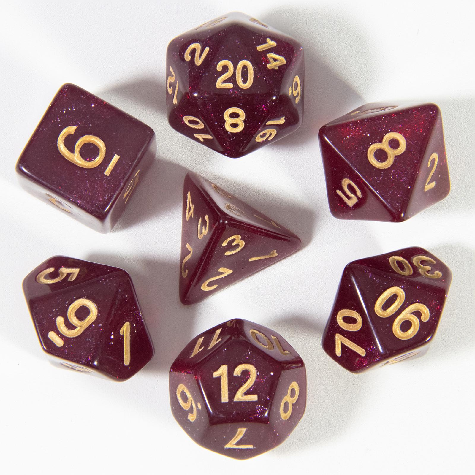 7шт кубиков DND D4, D6, D8, D10, D%, D12, D20 Аксессуары для настольной игры Набор многогранных блестящих кубиков темно-красного