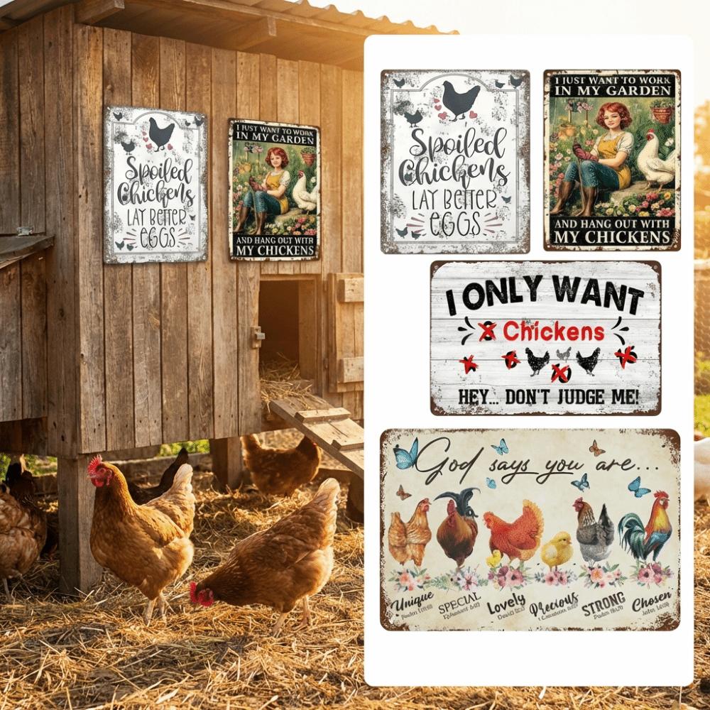 Metal Material Chicken Coop Signs 20 * 30cm Rustic Chicken Coop Accessories Vintage Funny Style Funny Chicken Signs