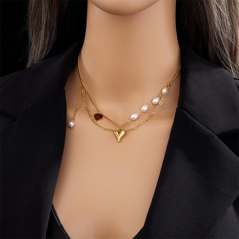 Edelstahl Simulation Perle Herz Anhänger Halskette für Frauen Mädchen Kette Schmuck Geschenke