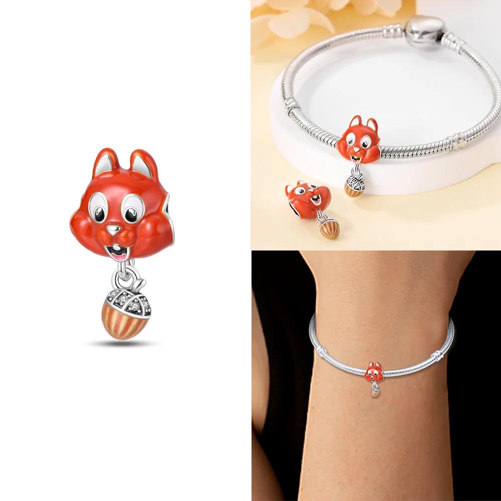 

Original 925 Silver Bracelet Diy Women Fine Gift Accessory Charms Beads Green Snakes Animals Elk Cute Squirrels Pink Claws Beads