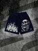 European and American Men's Summer Flame Skull Print Comfortable and Breathable Drawstring Shorts for Outdoor Leisure Vacation