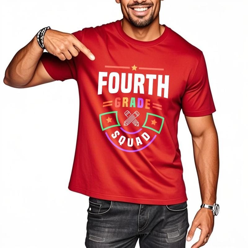 T-shirt d'été stylé Pour Lui Design Équipe de Quatrième Année Avec Étoiles Et Crayons Manches Courtes Nouvelle Arrivée Col Rond Hauts Unisexes