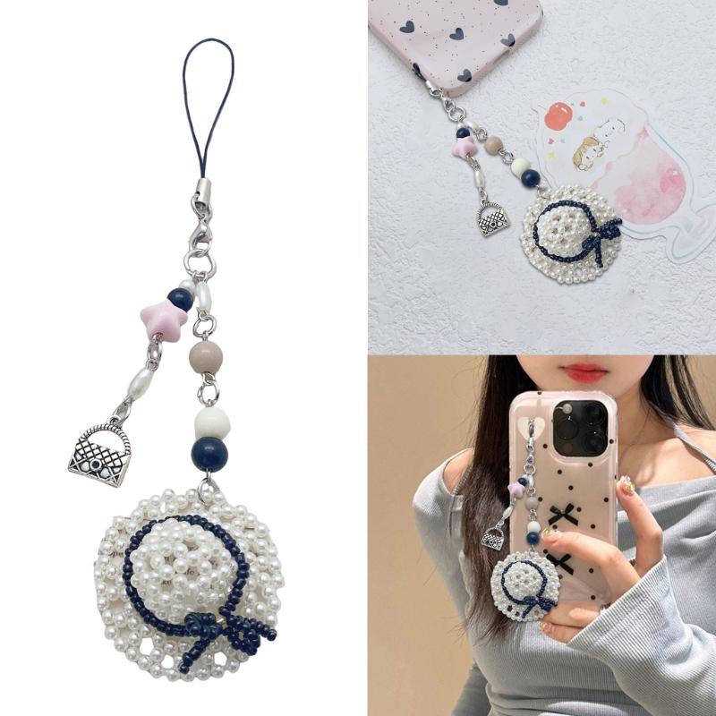 Fashionable Pearls Hat Keychain Lovely Beaded Charm for Women Aesthetic Bag and Purse Accessories Daily Casual Use