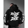 Men’s Ride or Die Hoodie Graffiti Typography Graphic Back Sleeve Print Gothic Streetwear Fleece Sweatshirt Autumn Winter