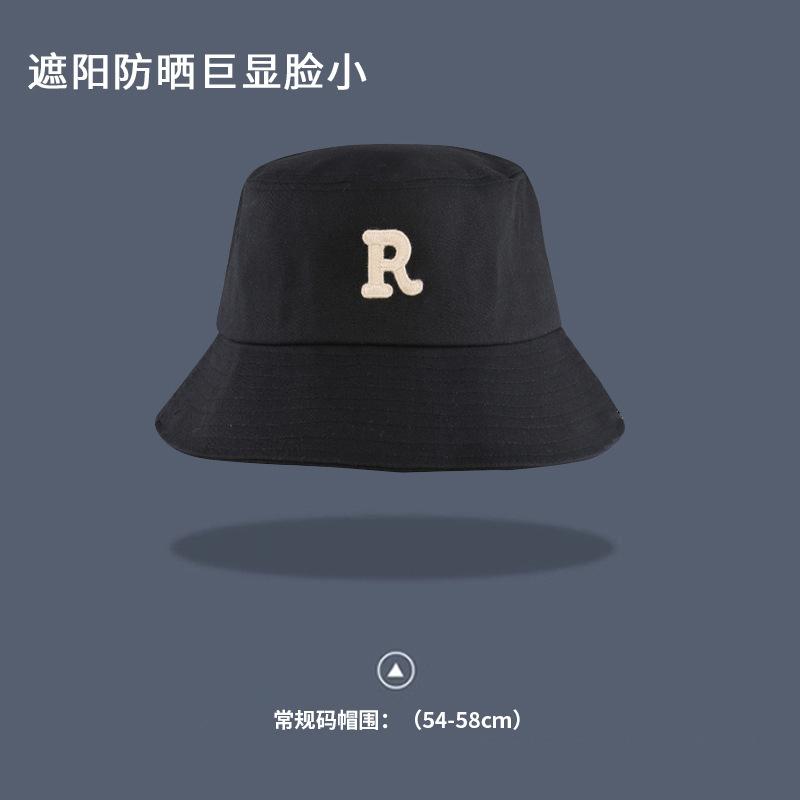R standard bucket hat women's autumn and winter versatile solid color wide brim cover face thin shade basin hat couple street shooting tide bucket hat