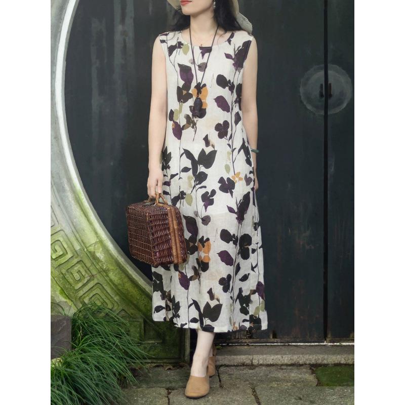 2026 Summer Cotton Linen Sleeveless Loose Fit Artistic Slimming Dress for Women