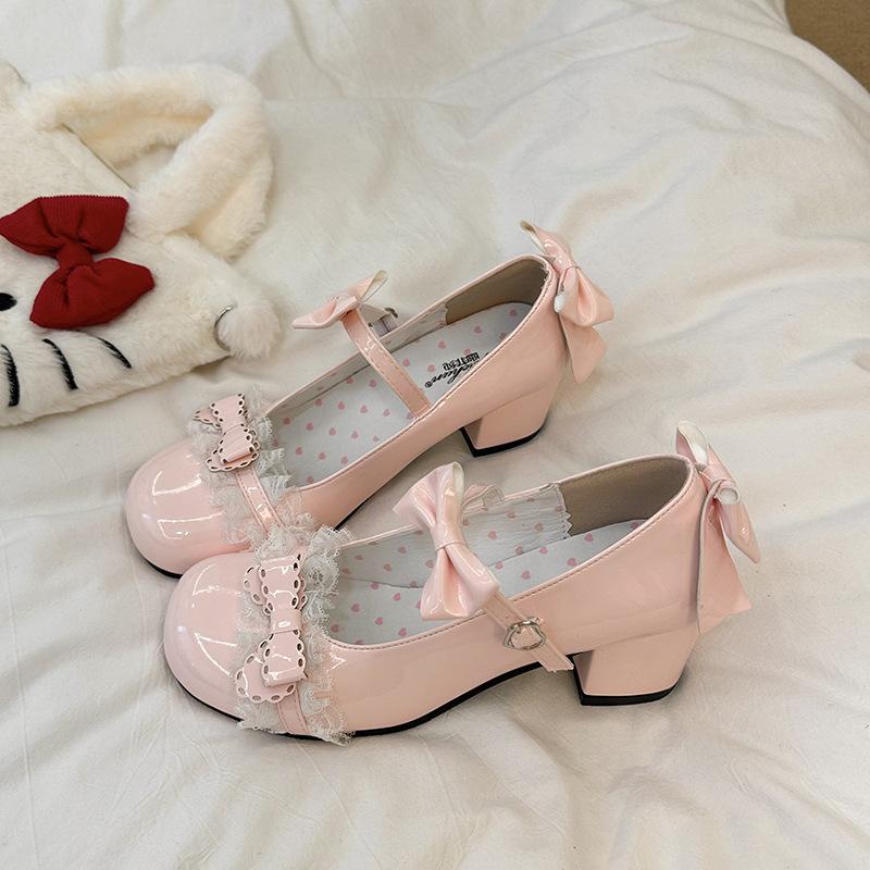 

Маленькие и тонкие туфли-лодочки на высоком каблуке 2025 лето новая милая юбка маленькие кожаные туфли кружево средний каблук туфли Мэри Джейн 42 розовый