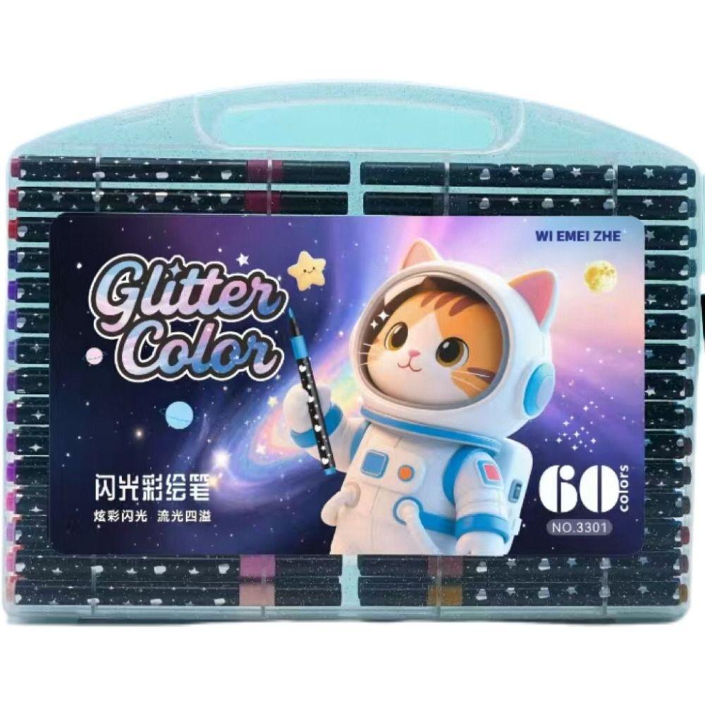 Glitter Colored Marker Pen Soft Head Painting Glitter Pen Colorful Fluorescent Pen  Students Use