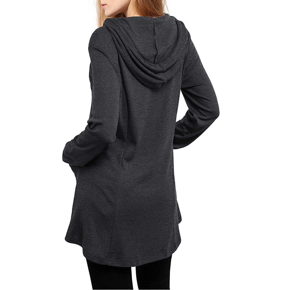 Elegant Sweatshirt Women Casual Long Sleeve Tunic Hoodie Zip Pocket Sweatshirt Pullover Hoodies Dress Women Casual Wear