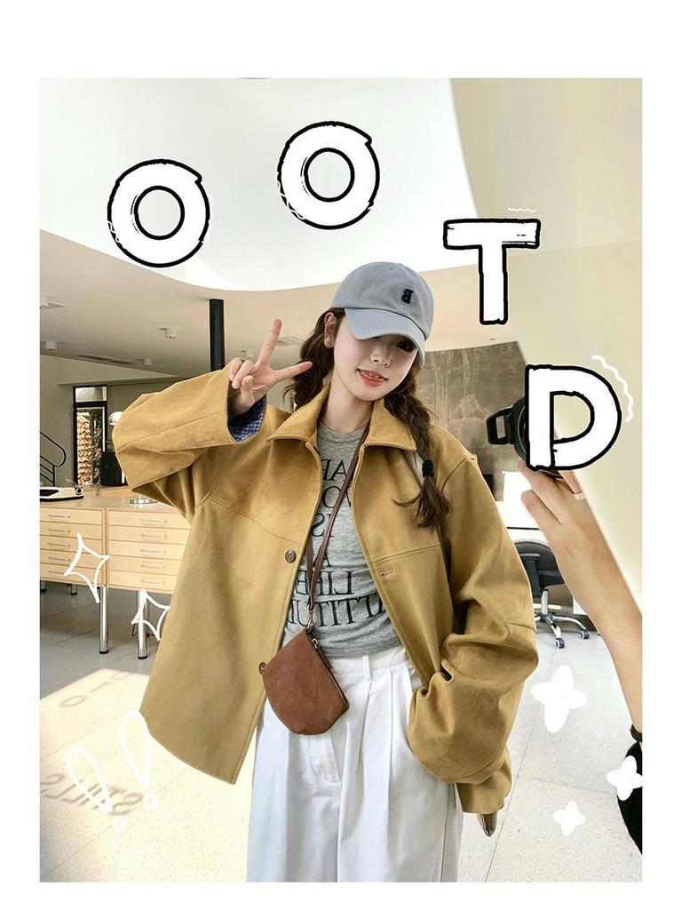 2025 New Korean Suede Lapel Jacket: Chic, Timeless, Age-Defying Style.