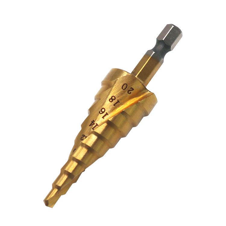 Titanium-Plated Spiral Groove Step Drill Bit Set (4-32mm, 4-20mm, 4-12mm) - Hex Shank Hole Expander