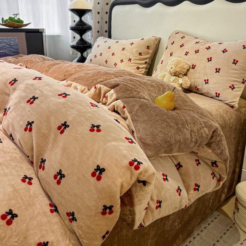 Winter Milk Fleece Bedding Set Coral Thick Sheet Duvet Cover Student Dorm