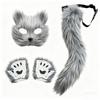 Halloween Cosplay Set Women Cute Cat Mask Plush Claw Gloves Fox Tail Accessories