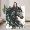 Black Horse Blanket Southwestern Tribal Throw Turquoise Feather Decor