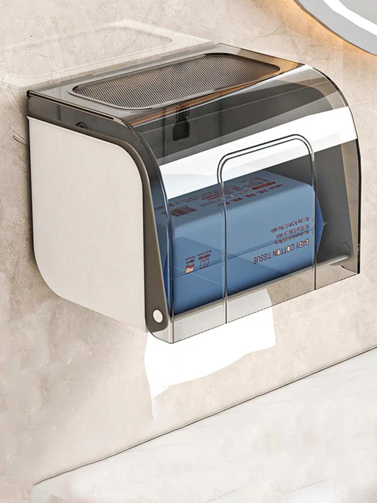Transparent tissue holder roll paper box toilet wall mounted non perforated waterproof storage rack toilet paper holder