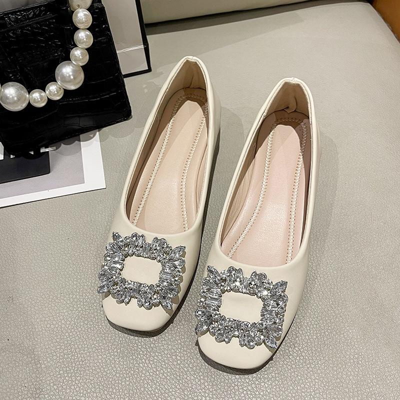 Spring and Autumn Square Head Rhinestone One-pedal Single Shoes 2025 Shallow Mouth Flat Bottom Mary Jane New Versatile Commuter Temperament Women's S