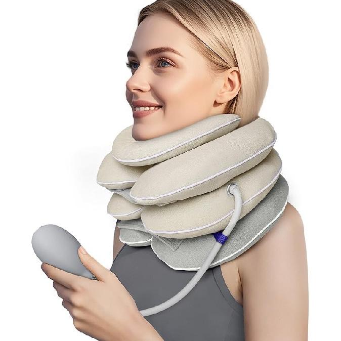 Neck Stretcher with Brace - Inflatable Cervical Traction Device for Neck Pain Relief, Adjustable Neck Decompression Tool with Breathable Fabric, Home