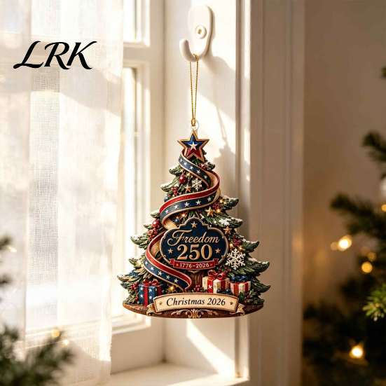 USA 250th Anniversary Commemorative Gifts Christmas Tree Pendant, Acrylic Memorial Hanging Ornament for American Patriotic Retro Flag Pendants