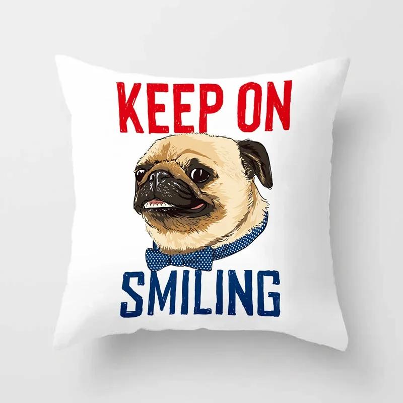Cute Pug Bulldog Sofa Decorative Cushion Covers Pillowcase For Living Room  Polyester Pillow Case  Home Decor