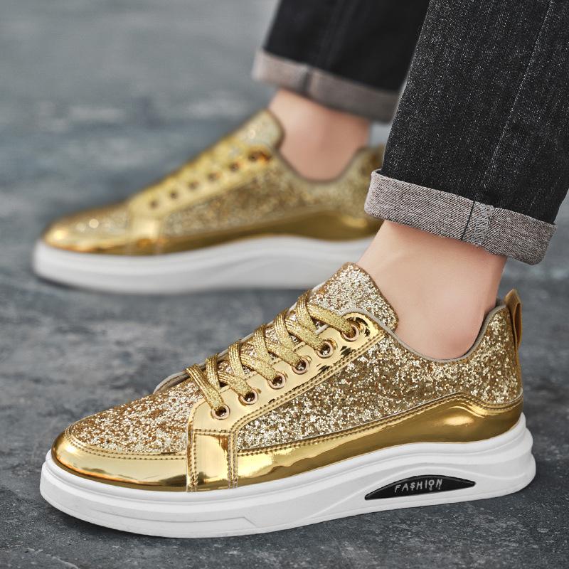 Fashion Gold Men's Sneakers Leather Sports Shoes Luxury Fashion Skateborad Shoes Glitter Platform Casual Shoes Men Slip On Shoes for Man
