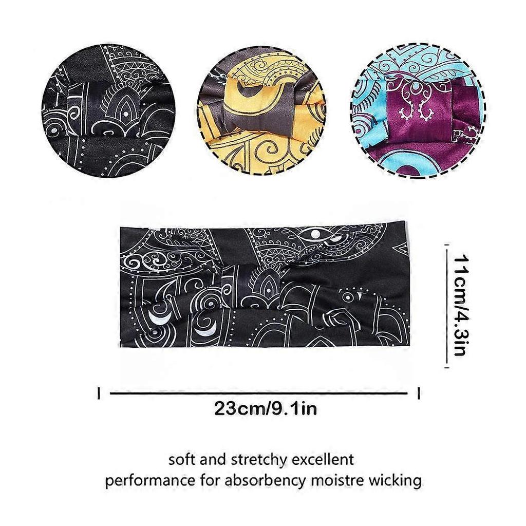 Earent Boho African Headbands Yoga Wide Knot Hair Bands Sweat Printed Headwraps Elastic Turban Headscarfs Multicolor Headwear Outdoor Hair Accessories