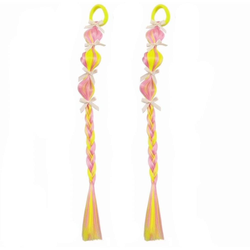 2Pcs Colorful Lantern Gourd Twist Bubble Braids Synthetic Girls Bow Wig Hairbands  Daily